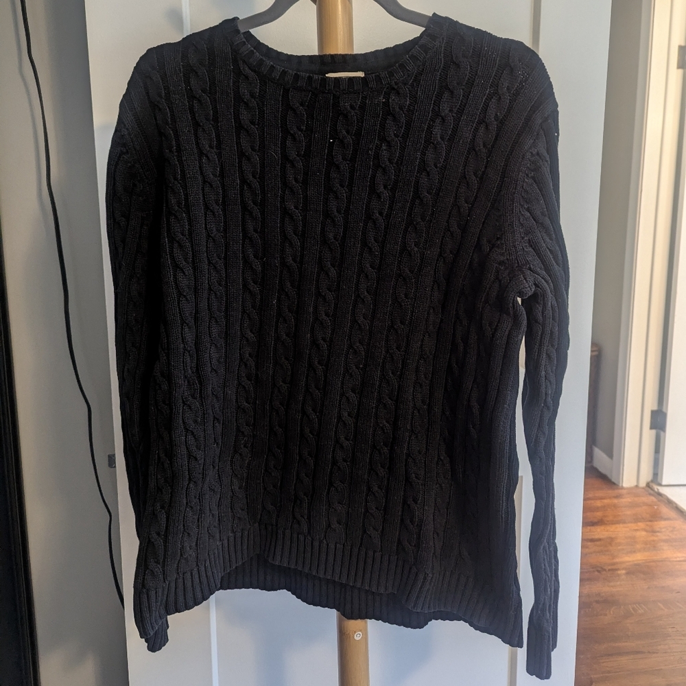L.L. Bean Black Crew Neck Cable Knit Sweater
